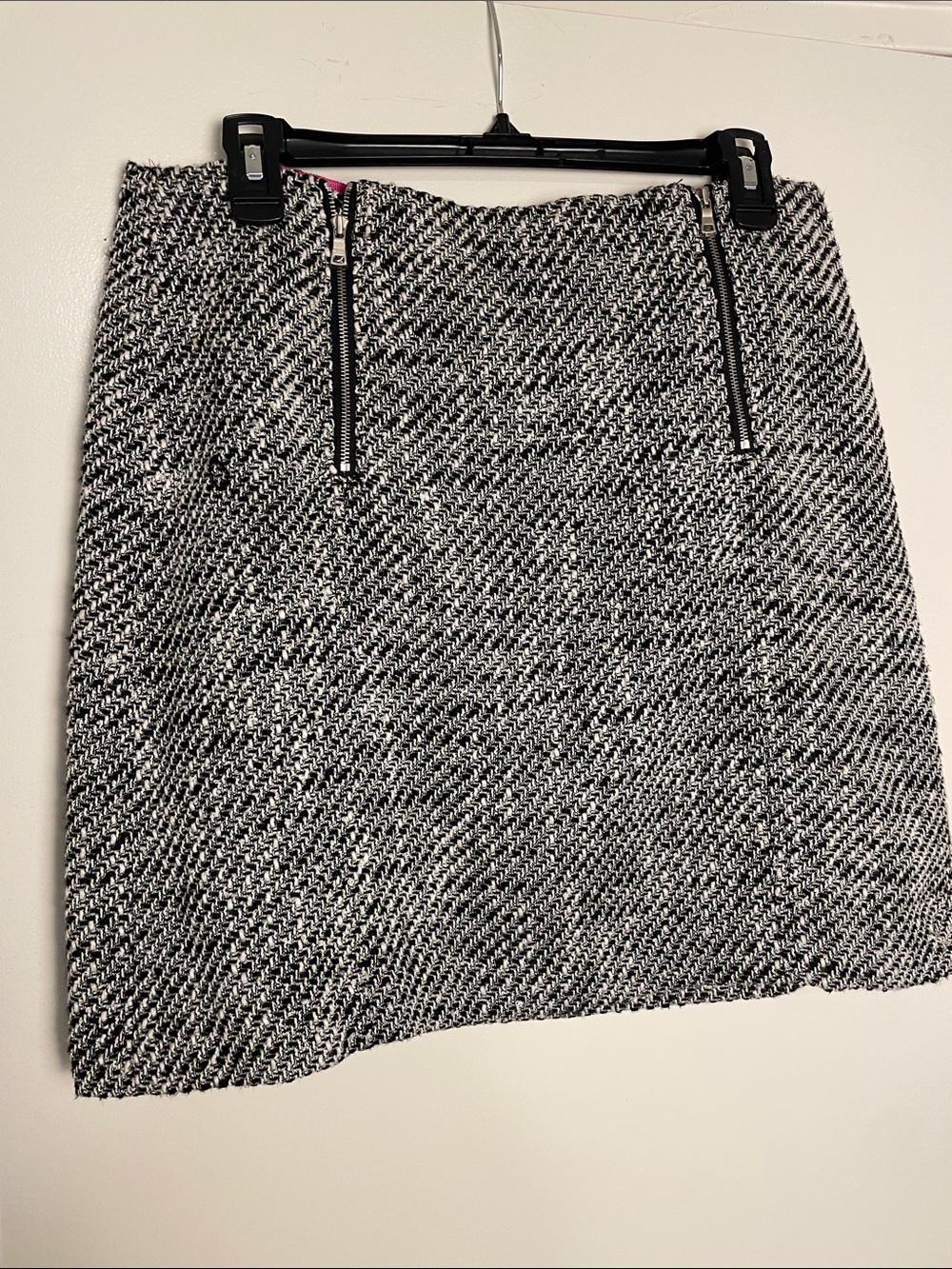 LOFT Black & White Tweed Mini Skirt with Zip Details